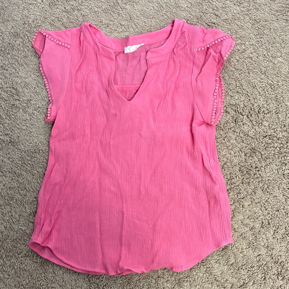 Mine Pink Women's Blouse with Lace Trim